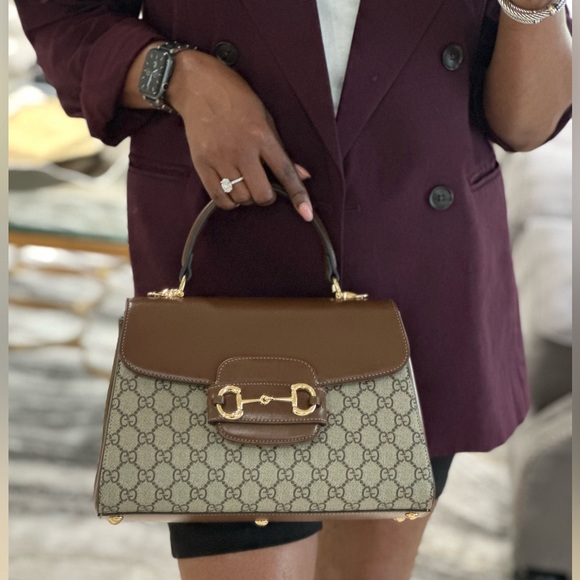 Gucci Handbags - Gucci GG Supreme Monogram Calfskin Medium Horsebit 1955 Top Handle Bag